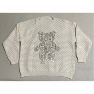 Hand stitch teddy bear embroidery knit top